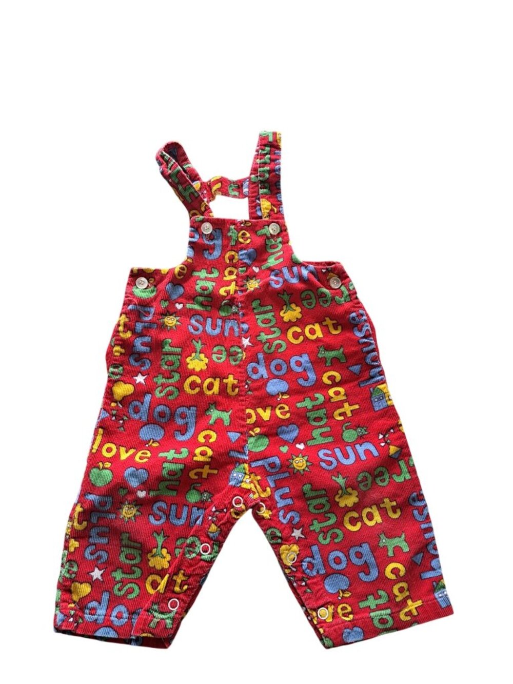 Vintage Red Corduroy Baby Overalls Colorful Alphabet  Animal  Snap 9 Months